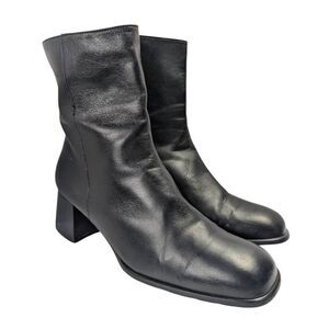 Rockport Refined Black Leather Ankle Boot square toe block heel